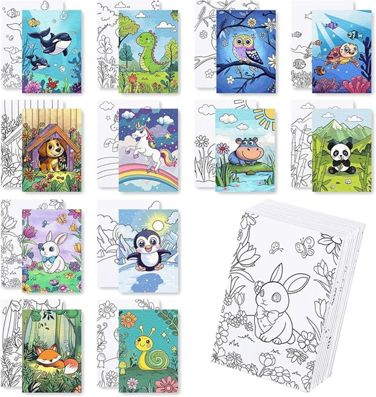 12 Packs Animal Pre Drawn Canvas to Paint, Animal Pre Printed Canvas for Painting, Pre Stretched Canvas Outline Painting Boards for Beginners, Students, Party Favors(5 * 7in)